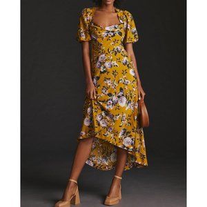 NEW Anthropologie Maeve Puff Sleeve Dress in Gold Floral